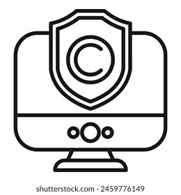 Secured computer screen copyright icon outline vector. Intellectual property. Data information