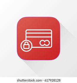 Secured Credit Card application for mobile phone. Line flat vector icon, button and website design. Illustration isolated on white background. EPS 10 design, logo, app, infographic.