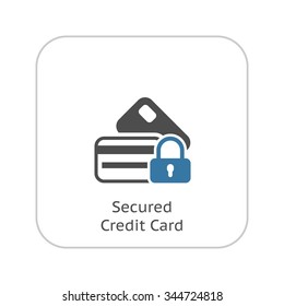 Secured Credit Card Icon. App Sign. UI symbol.Flat Design. Isolated Illustration.