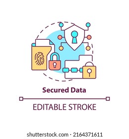 Secured data concept icon. Biometric authentication advantage abstract idea thin line illustration. Sensitive information. Isolated outline drawing. Editable stroke. Arial, Myriad Pro-Bold fonts used