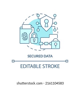 Secured data turquoise concept icon. Biometric authentication pros abstract idea thin line illustration. Sensitive info. Isolated outline drawing. Editable stroke. Arial, Myriad Pro-Bold fonts used