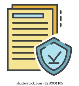 Icono de papel de documento seguro. Esquema de color de icono de vectores de papel de documento seguro aislado en blanco