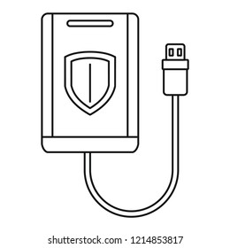 Secured external hd icon. Outline illustration of secured external hd vector icon for web design isolated on white background