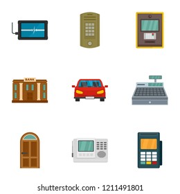 Secured finance icon set. Flat set of 9 secured finance vector icons for web design