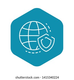 Secured global data icon. Outline secured global data vector icon for web design isolated on white background