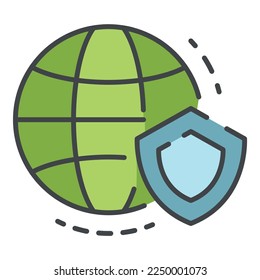 Icono de datos globales seguros. Esquema de color de icono de vector de datos global protegido aislado en blanco