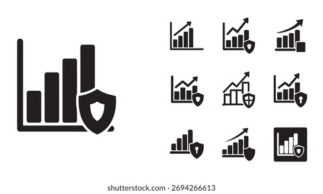Gráfico de crecimiento asegurado y gráfico de barras con icono de escudo