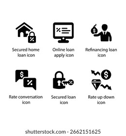 Secured home loan, loan apply, Refinancing loan, Rate conversation, Secured loan, Rate up down, icon