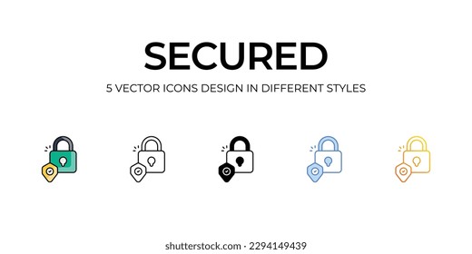 Diseño de iconos seguros en cinco estilos con pulsación editable. Línea, Sólido, Línea plana, Color de tono Duo y Línea de degradado de color. Adecuado para diseño de páginas Web, aplicaciones móviles, UI, UX y GUI.