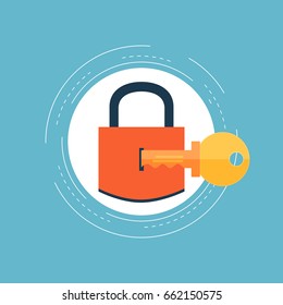 Secured information, data privacy, padlock protection and access authorization flat vector illustration design.  Data safety design for web banners and apps