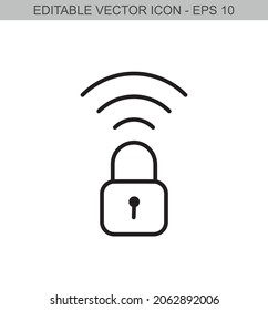 Secured internet connection. Editable stroke line icon. Vector illustration.