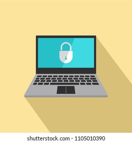 Secured laptop icon. Flat illustration of secured laptop vector icon for web design
