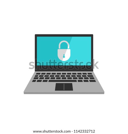 Secured laptop icon. Flat illustration of secured laptop vector icon for web isolated on white