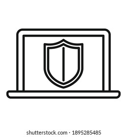 Secured laptop icon. Outline secured laptop vector icon for web design isolated on white background