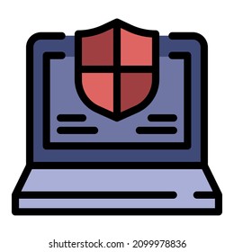 Icono de portátil seguro. Esbozar el color del icono vectorial del portátil protegido