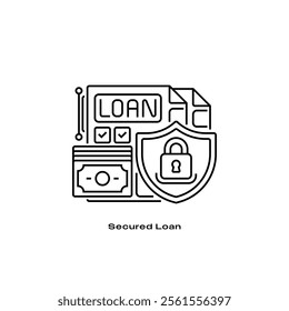 Secured Loan Line Icon. linear style sign for mobile concept and web design. Outline vector icon.