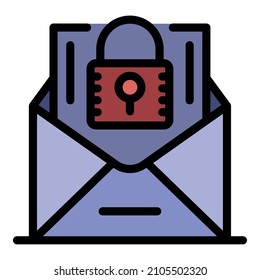 Secured mail icon. Outline secured mail vector icon color flat isolated