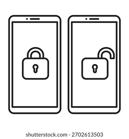Gesicherte Mobiltelefone. Geräteverriegelungsvektor. Datenschutzsymbol. Datenschutzsymbol.