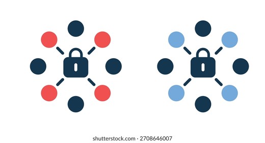 Conjunto de iconos de red y distribución segura | Sistema descentralizado, protección de privacidad y símbolo de Tecnología de blockchain con bloqueo