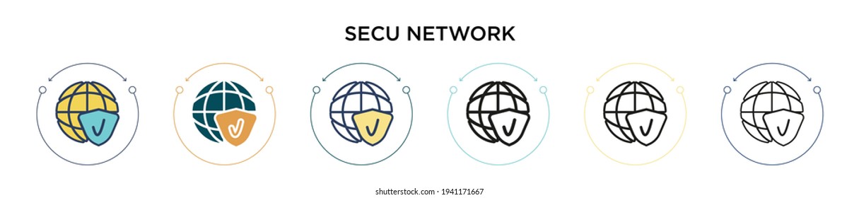 Secured network icon in filled, thin line, outline and stroke style. Vector illustration of two colored and black secured network vector icons designs can be used for mobile, ui, web