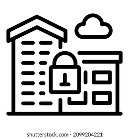 Secured office building icon. Outline secured office building vector icon for web design isolated on white background