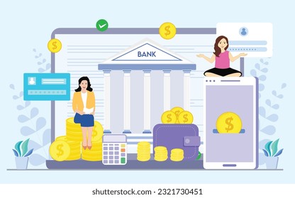 Sistema bancario asegurado en línea en Estados Unidos usando dólares en billeteras Ilustración 