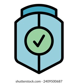 Secured online education icon outline vector. Computer learning. School program color flat