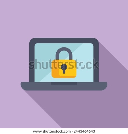 Secured online laptop icon flat vector. Message internet. Laptop process