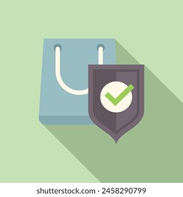 Secured order bag icon flat vector. Shop purchase. Business web verify