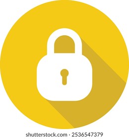Secured Padlock Rounded Yellow Circle Icon with Yellow Shadow Isolated on White Background