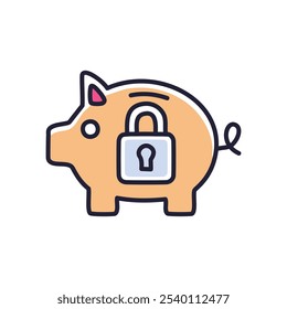 Secured piggy bank savings. Financial safety, secure funds, protected wealth,  piggy bank with lock symbolizes secure investments and financial protection.