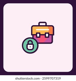 Secured professional data icon with briefcase and padlock symbol design