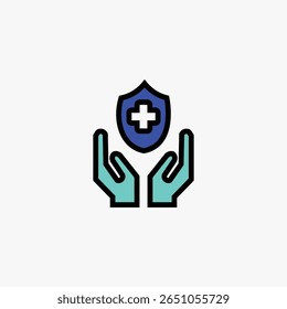 Protección asegurada. iconos de colores simples Vector
