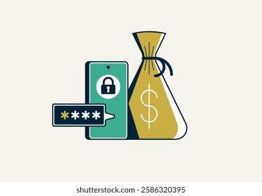 Secured savings vector detailed icon with moneybag, personal account privacy, retirement savings, insurance and warranty.