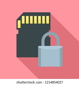 Secured sd card icon. Flat illustration of secured sd card vector icon for web design
