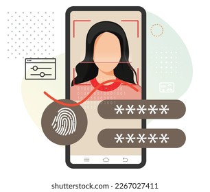 Secured Services with Face Detection Technology and 2 Factor Authentication - Stock Illustration as EPS 10 File