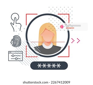 Servicios asegurados con tecnología de detección de caras y 2 autenticación de factores - Ilustración de stock como archivo EPS 10