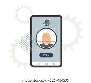 Secured Services with Face Detection Technology and 2 Factor Authentication - Stock Illustration as EPS 10 File