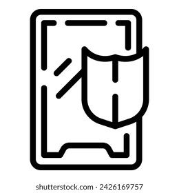 Vector de contorno de icono de smartphone seguro. Borre el sistema. Fallo de alarma de control