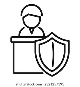 Vector de contorno de icono de altavoz asegurado. Política comercial. Seguridad financiera