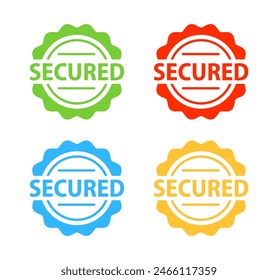 Secured stickers, Colorful label on white background.