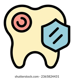Secured tooth icon outline vector. Gem diamond. Glass clinic color flat