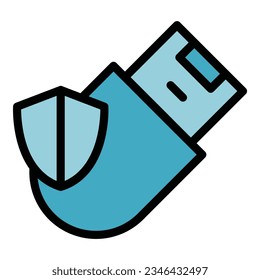 Secured usb flash icon outline vector. Data secure. Safety firewall color flat