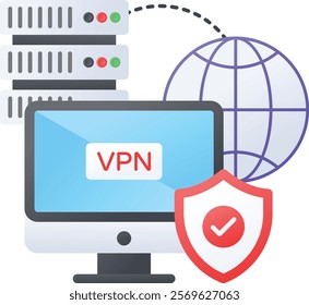 Secured Virtual Private Network concept, Enterprises Global Proxy Networking vector design, Web hosting service Symbol, Computing machines Sign, Internet Application Management stock illustration