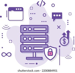 Secured VPS Rack Vector Icon Design, Cloud computing and Internet hosting services Symbol, Data Center Insurance Concept, Colocation Managed Machine Stock illustration