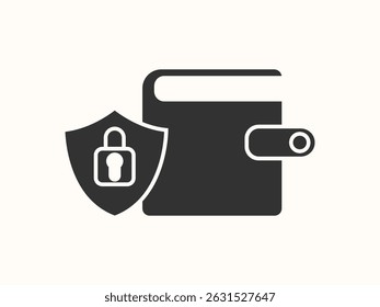 Secured wallet icon in flat vector style. Symbolizes safe, protected digital or physical wallet with lock detail. Modern, clean, and simple design.