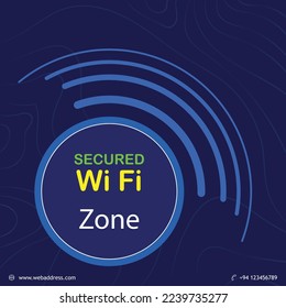 Símbolo de zona wifi seguro en fondo azul, conexión de red inalámbrica