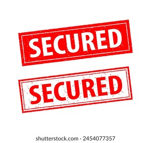 Secured are written on red and white stamps. Grunge vintage Secured square stamp