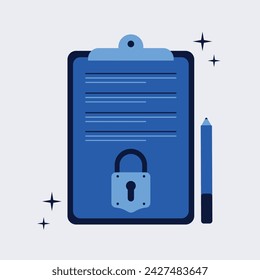 Securing documentation with an external lock. Digital smart contract. Modern flat vector illustration for web page.