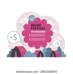 Securing exclusive rights. Woman reviews a digital document outlining privileged sponsor terms. Chat bubbles hint at negotiations. Commitment, perks and benefits spotlighted. Flat vector illustration.